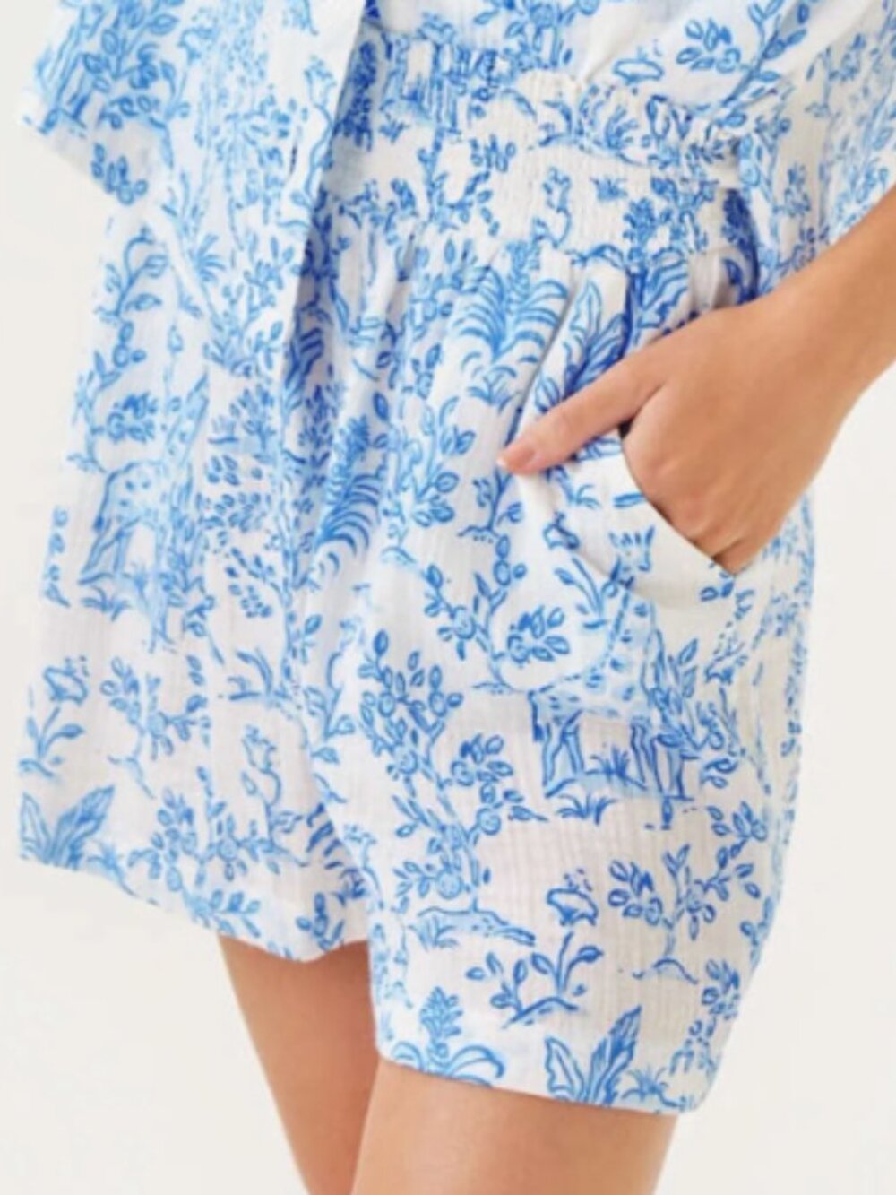 NWT Lilly Pulitzer Portor Gauze Cotton Blue White Print Shorts Pockets Small